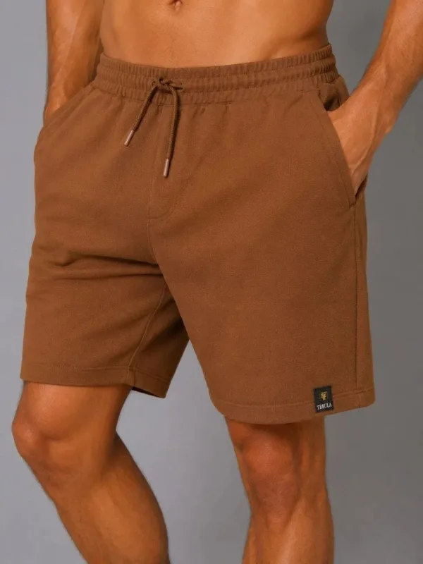 Pánské hnědé regular fit tkané šortky s kapsami a šňůrkou, letní
