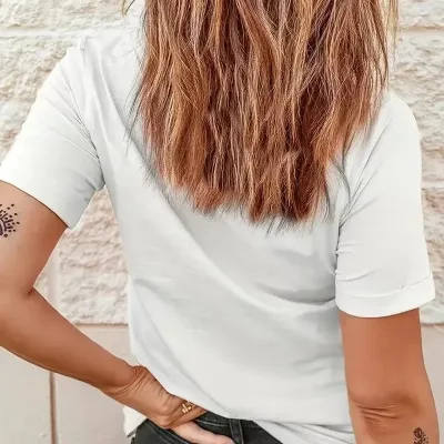 Ženska bijela oversize bicikli kragna srce štampana majica 3