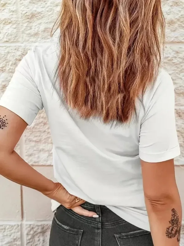 Ženska bijela oversize bicikli kragna srce štampana majica 3