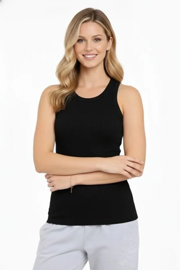 Női fekete slim fit bordázott hátnyomott sport atléta 4
