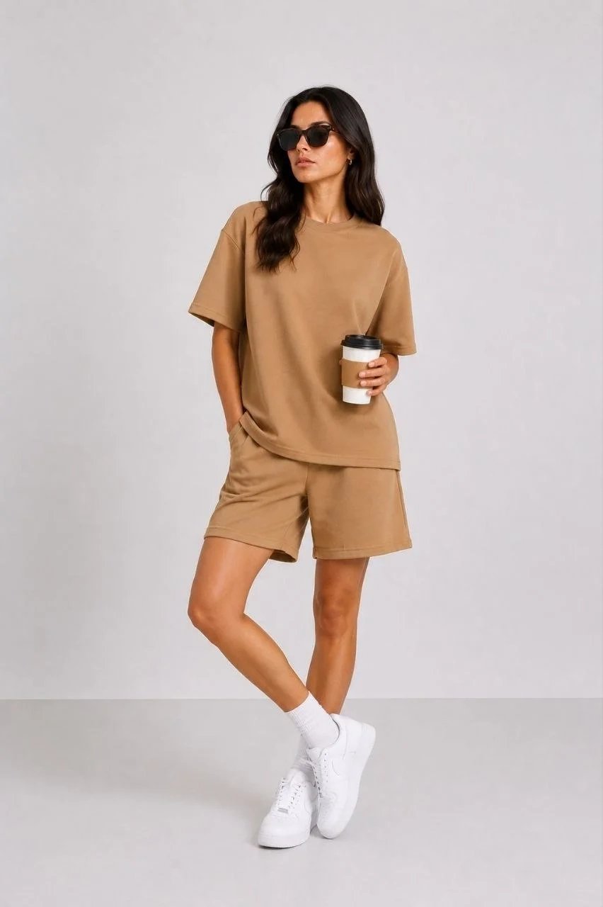 Kadın Kahverengi Oversize Modal Yumuşak Dokulu Cepli Takım