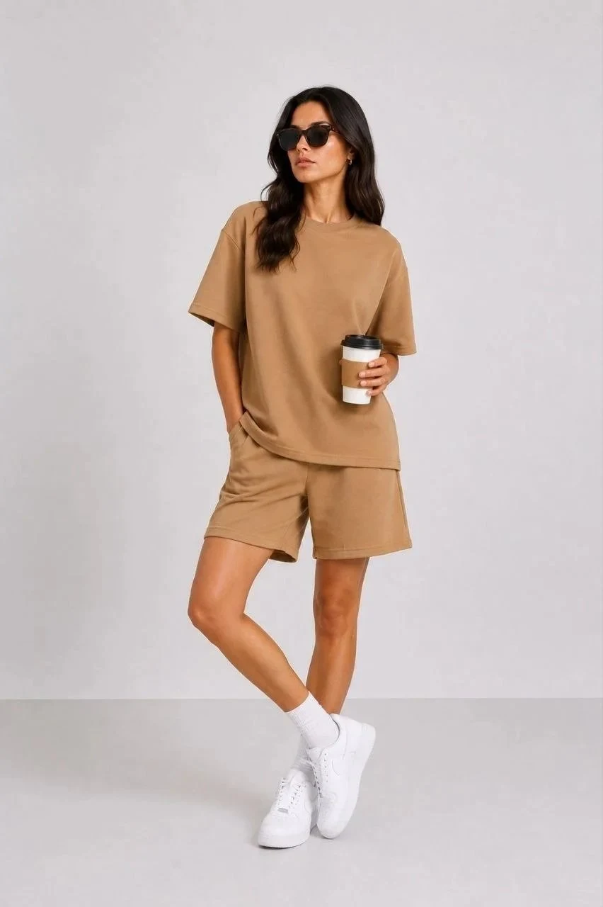 Damski brązowy oversize zestaw z miękkiego modal z kieszeniami