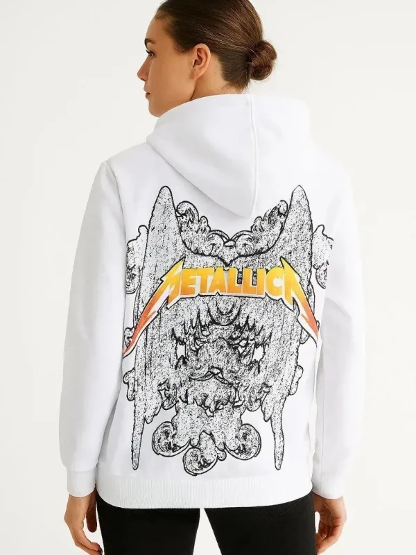 Men's White Hooded Front and Back Printed Two-Thread Sweatshirt 4