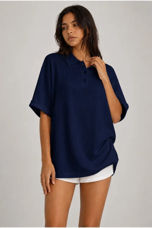 Granatowy oversize unisex bawełniany polo golfowy T-shirt 1