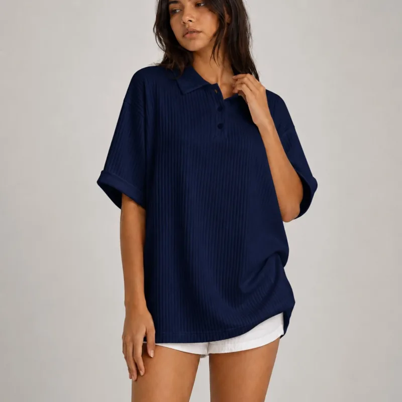Blu e Errët Oversize Unisex Pambuk Jakë Polo T-Shirt