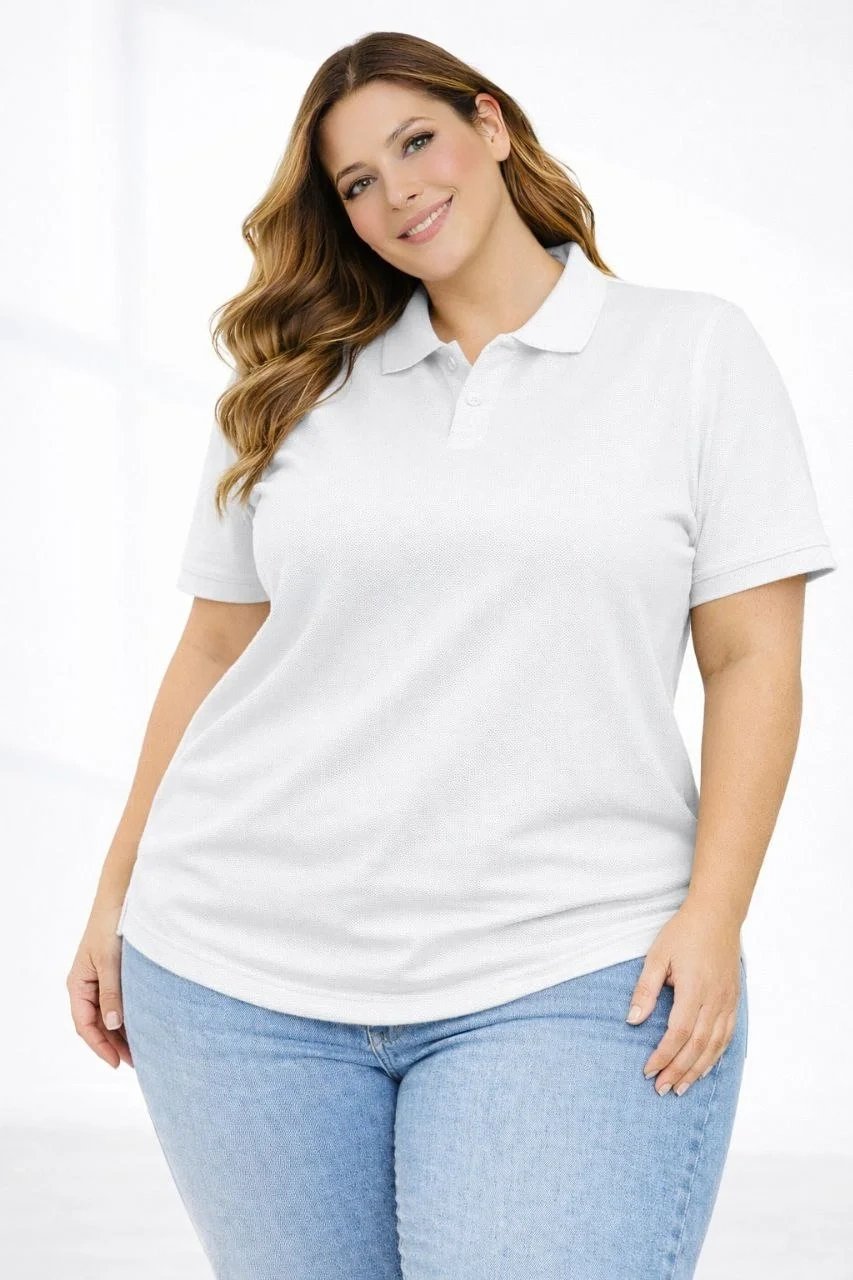 Dámské bílé oversized tričko z piké s polokulovým výstřihem, krátký rukáv
