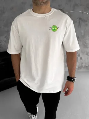 Bărbat Alb Guler Bicicletă Rick and Morty Imprimat Tricou