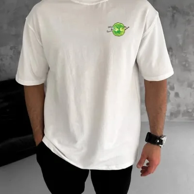 Bărbat Alb Guler Bicicletă Rick and Morty Imprimat Tricou 1