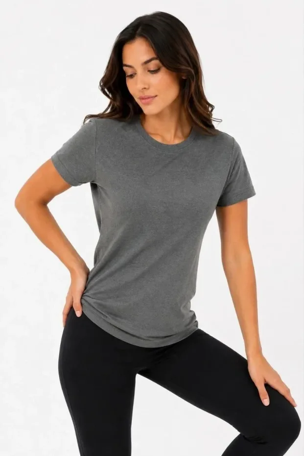 Γυναικείο Ανθρακί Slim Ποδήλατο Λαιμό Basic Τ-Shirt 3
