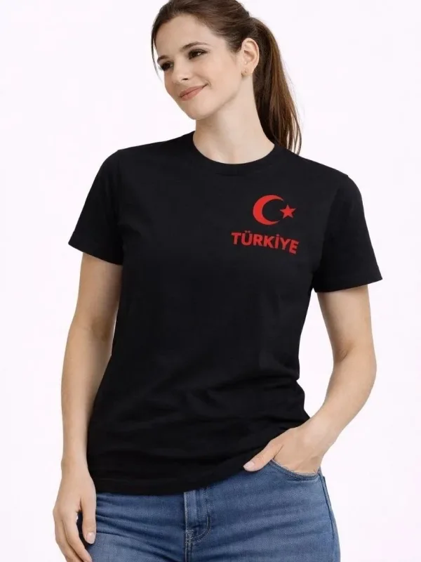 Qadın Qara Türkiyə Ay Ulduz Çap Azarkeş Forma Köynək 1