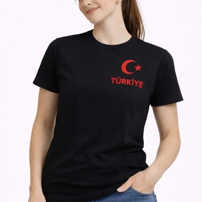 Qadın Qara Türkiyə Ay Ulduz Çap Azarkeş Forma Köynək