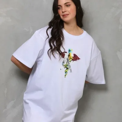 Dámské bílé regular tričko s kulatým výstřihem, potištěné, krátký rukáv 2