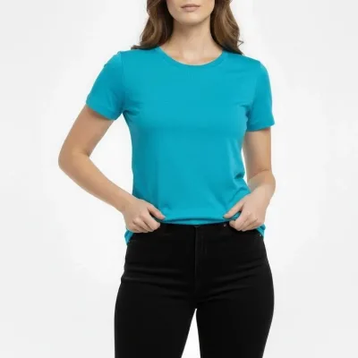 Dámské tyrkysové slim fit tričko s lycrou a cyklistickým výstřihem basic 2