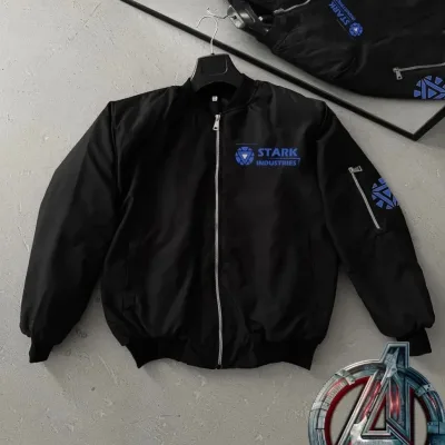 Pánská černá prošívaná bunda bomber se zipem, kapsami 4