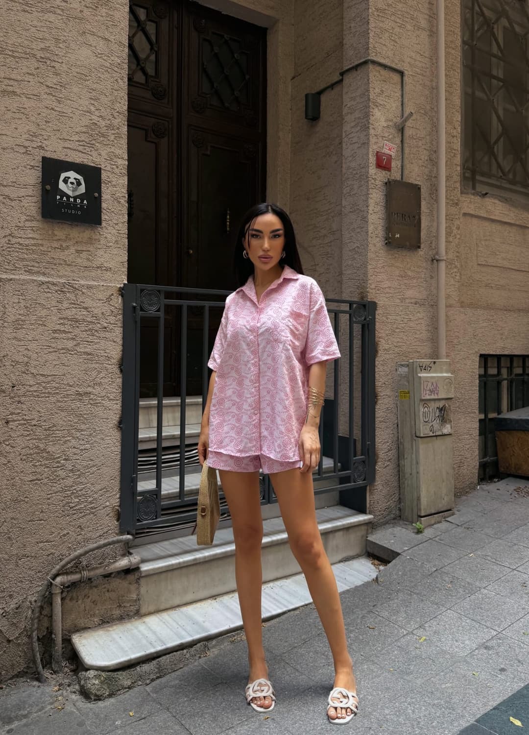 Şortlu Brode Takım Pembe