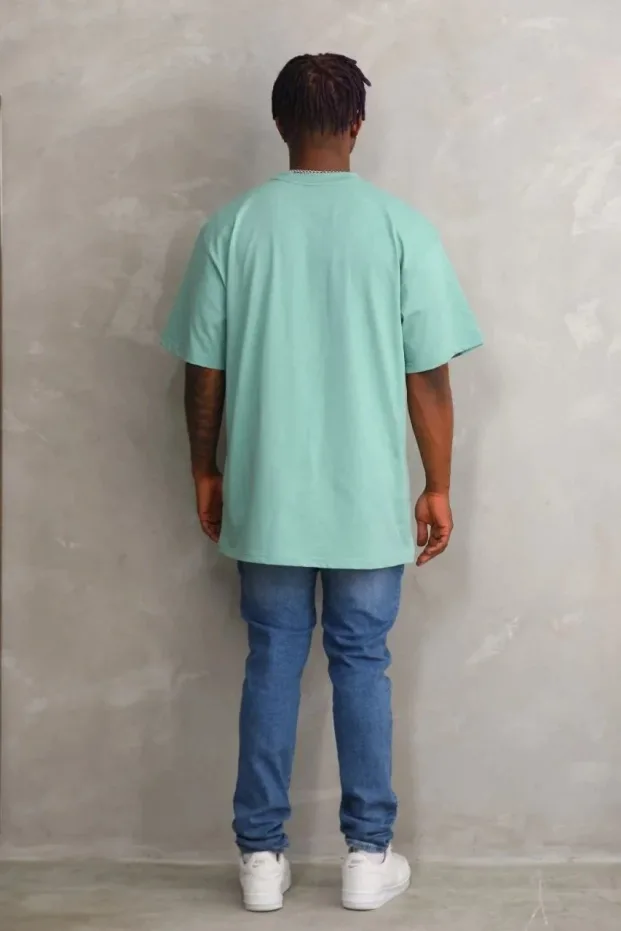 Men's Mint Green Oversize Crew Neck Printed T-Shirt 2