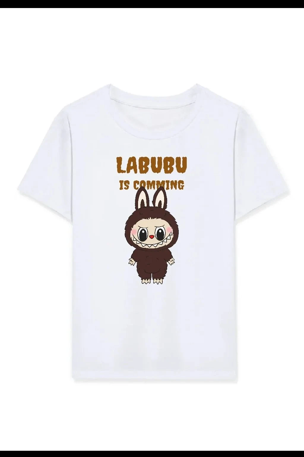 Девојче бел Labubu печатен oversize детски маица