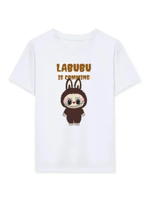 Девојче бел Labubu печатен oversize детски маица
