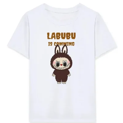 Девојче бел Labubu печатен oversize детски маица 1
