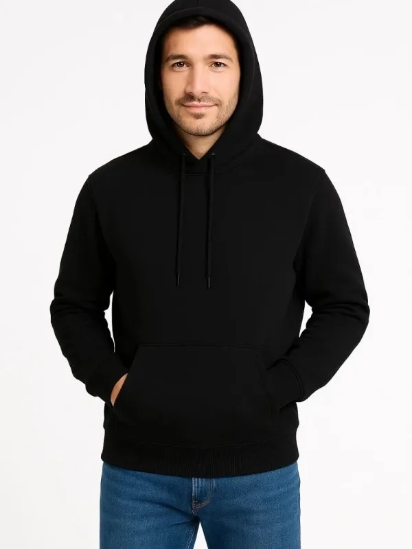 Bărbat Negru 3 Fire Bumbac Glugă Buzunar Cangur Sweatshirt 2