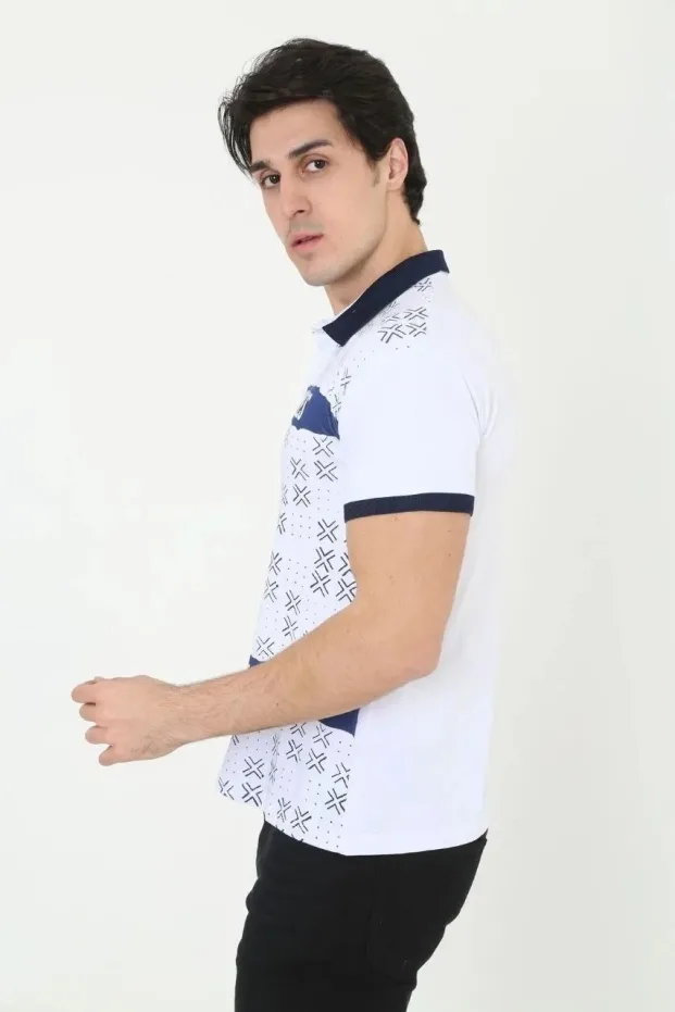 Чоловіча біла футболка-поло slim fit з принтом, короткий рукав 3