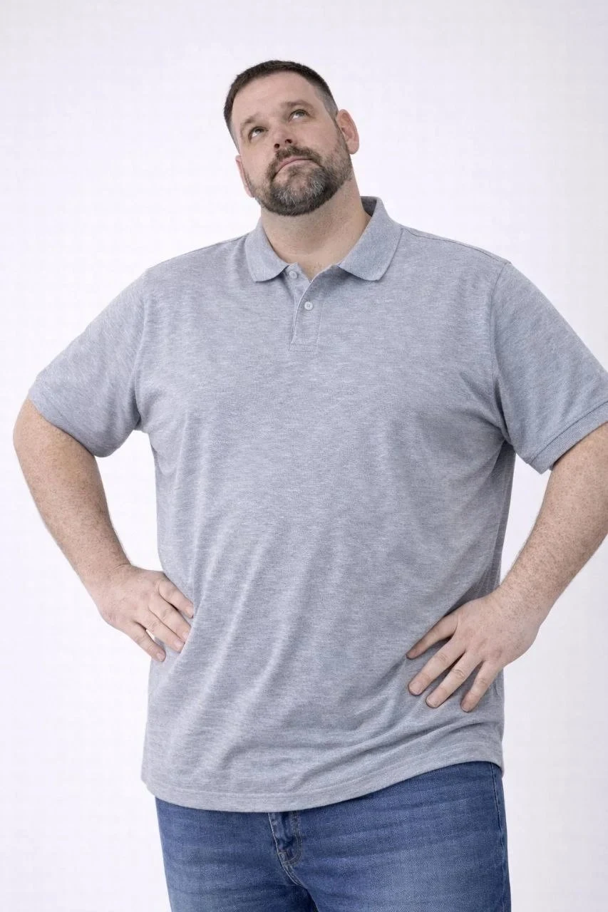 Pánske sivé piqué látka gombíkový polo golier veľká veľkosť tričko
