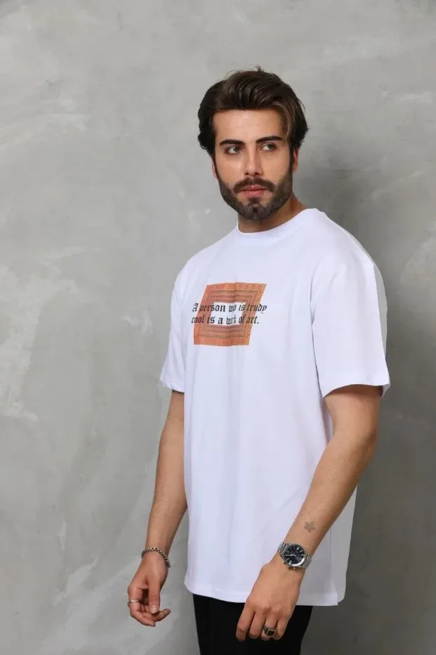 Men's White Regular Bicycle Neck Printed T-Shirt 1