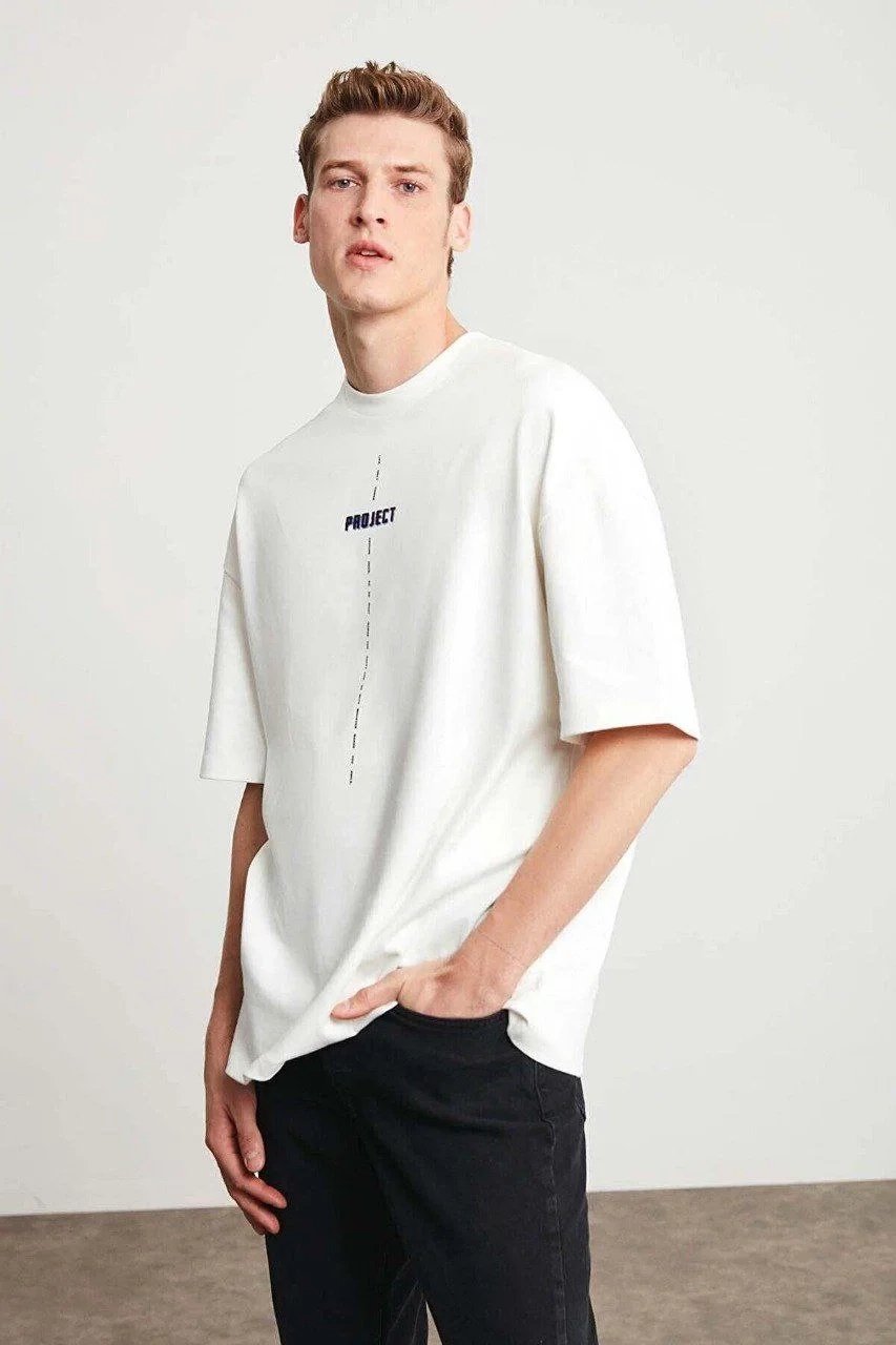 Alb Regular Fit Bicicletă Guler Imprimat Tricou Bărbătesc 4