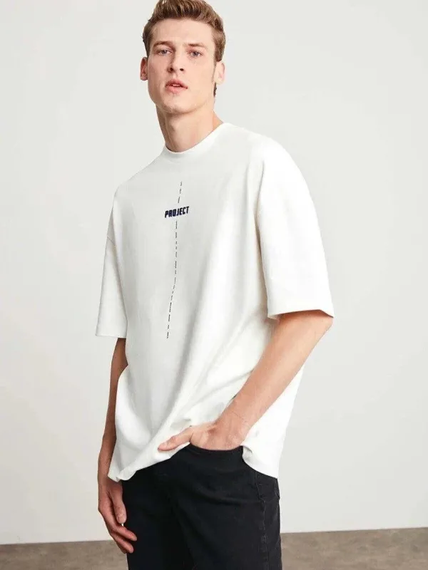 Ανδρικό Λευκό Regular Fit Ποδηλατόλαιμο Τυπωμένο T-shirt 4