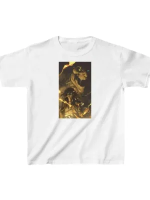 Детски бел печатен oversize бициклистички јака удобен T-shirt