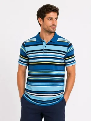 Męska niebieska regular fit koszulka polo w paski, krótki rękaw