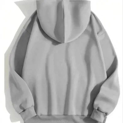 Women's Gray Hooded Kangaroo Pocket 3-Thread Cotton Plain Sweatshirt 2