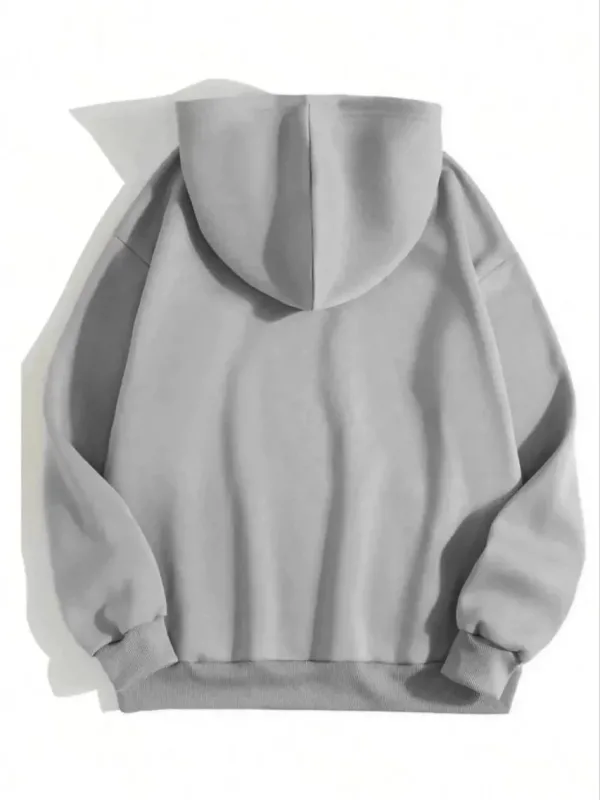 Women's Gray Hooded Kangaroo Pocket 3-Thread Cotton Plain Sweatshirt 2