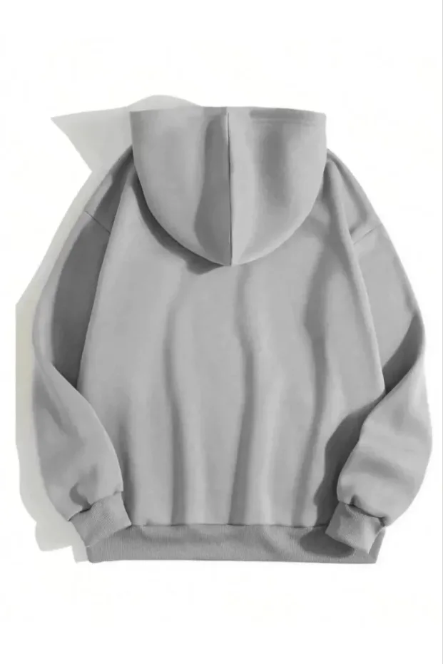 Gratë gri me kapuç xhepi kanguri 3 fije pambuku të sheshtë Sweatshirt 2