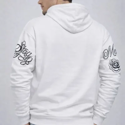 Muški bijeli 3-nitni pamučni kapuljačasti tiskani sweatshirt 2