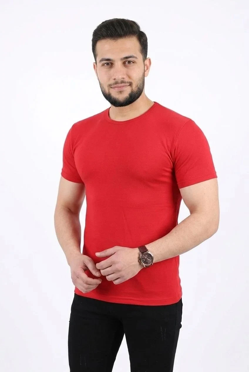 Murš Rdeče Slim Kolo Vrat Kratko Rokav Basic Majica