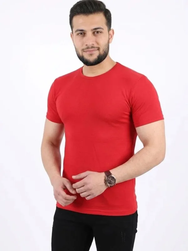 Férfi piros slim kerékpárnyakú rövid ujjú basic póló 1