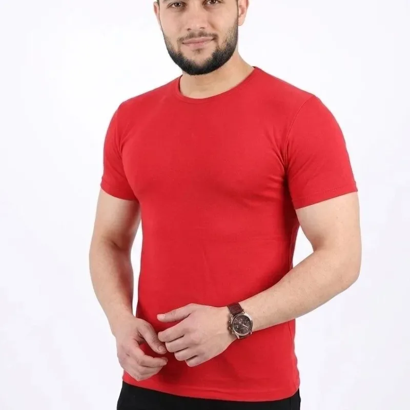 Muška crvena slim biciklistički kragna kratkih rukava basic majica