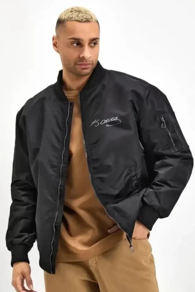 Men's Black Bomber Jacket Atatürk Silhouette Printed Zippered Pocket 1