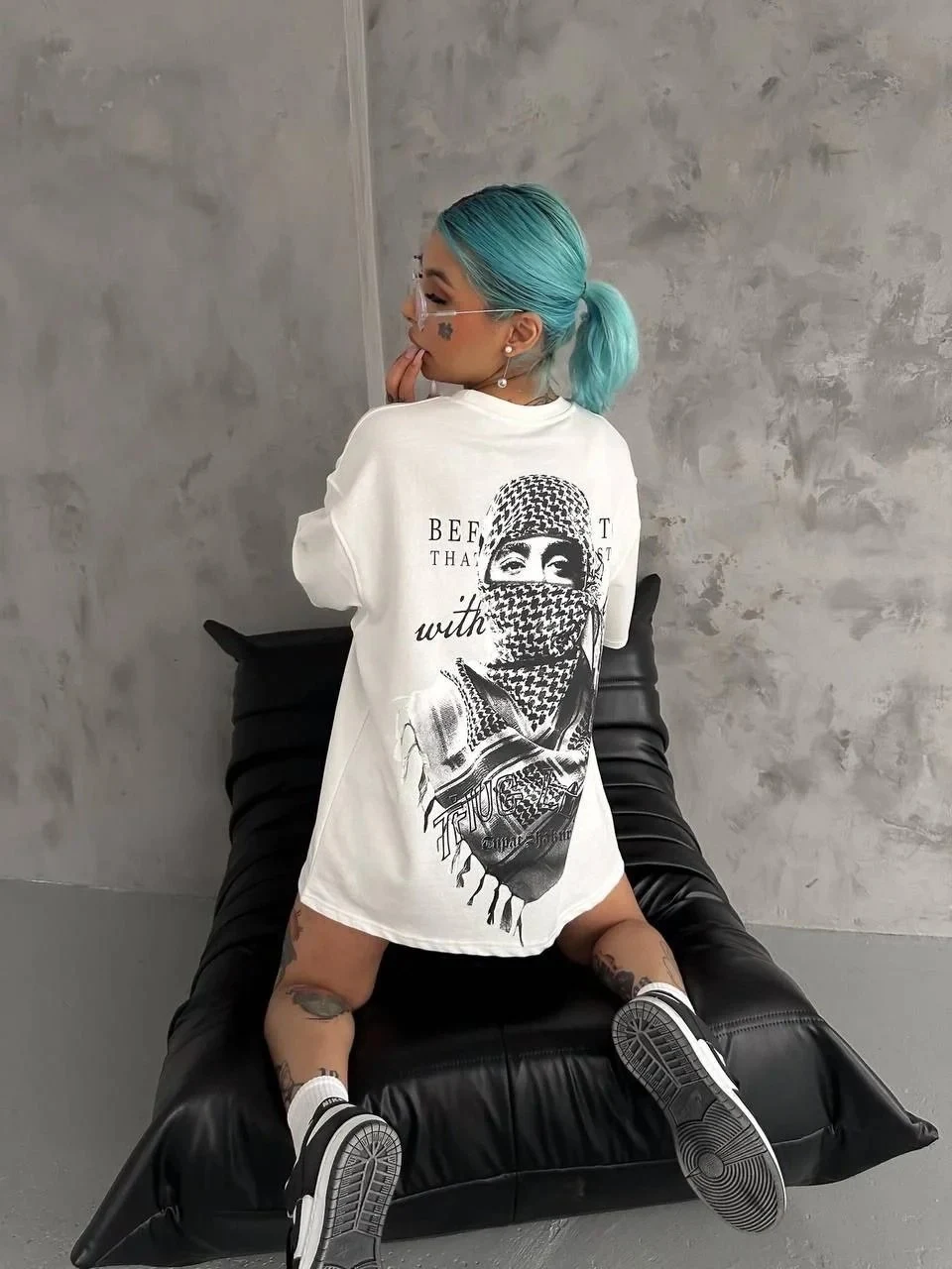Ženski beli Bicikli kragna Palestina print kratki rukav majica