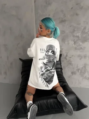 Ženski beli Bicikli kragna Palestina print kratki rukav majica