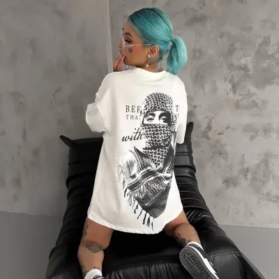 Ženski beli Bicikli kragna Palestina print kratki rukav majica 1