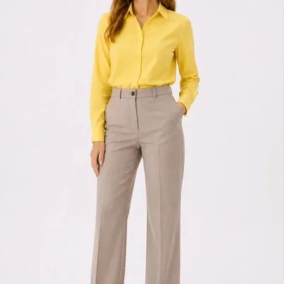 Women's Yellow Long Sleeve Buttoned Classic Collar Daily Office Shirt 4