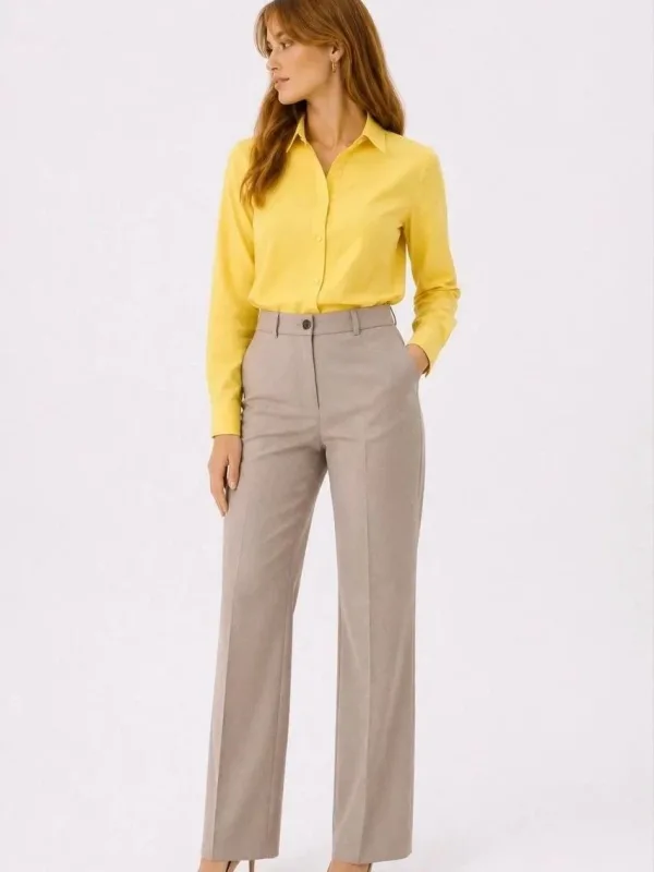 Women's Yellow Long Sleeve Buttoned Classic Collar Daily Office Shirt 4