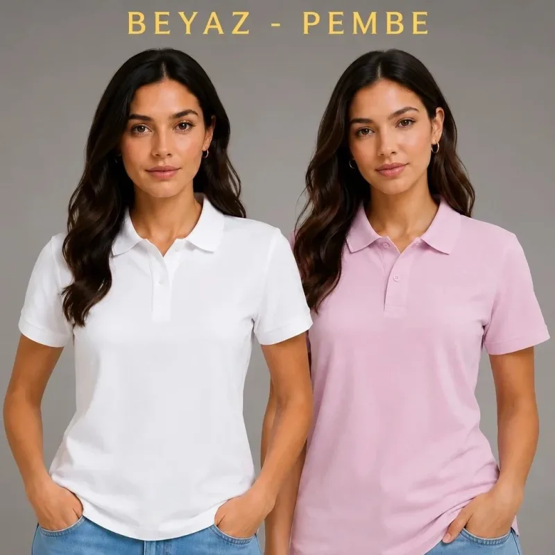 Ženski 2-komplet pike tkanina polo kragna gumbi basic majica