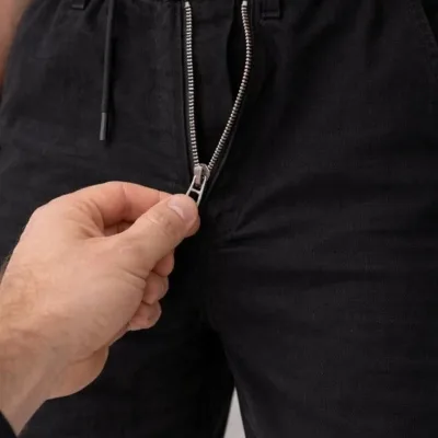 Pánske čierne ľanové elastický pás so šnúrkami vreckové nohavice 2