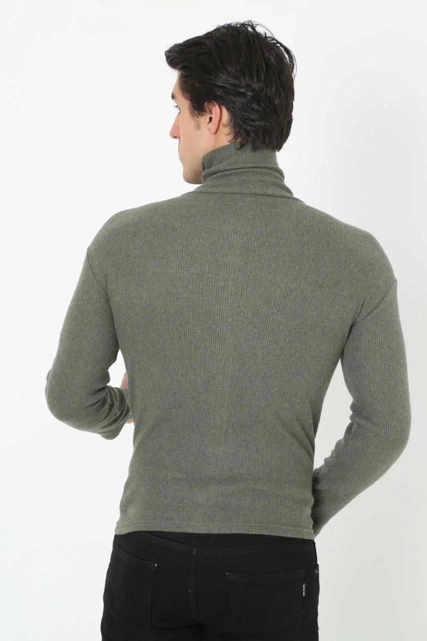 Чоловіче хакі slim fit лайкрове кашкорсе водолазка боді 4