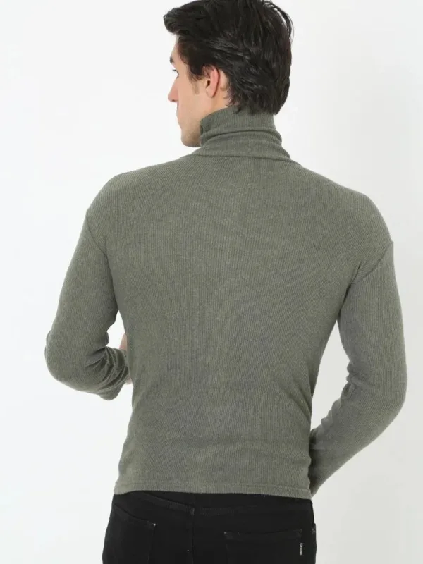 Pánske kaki slim fit lycrové rolákové body 4