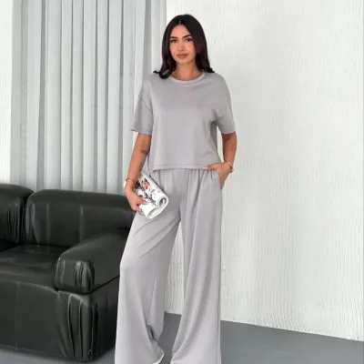 Femeie Gri Oversize Guler Bicicleta Imprimat Set 5