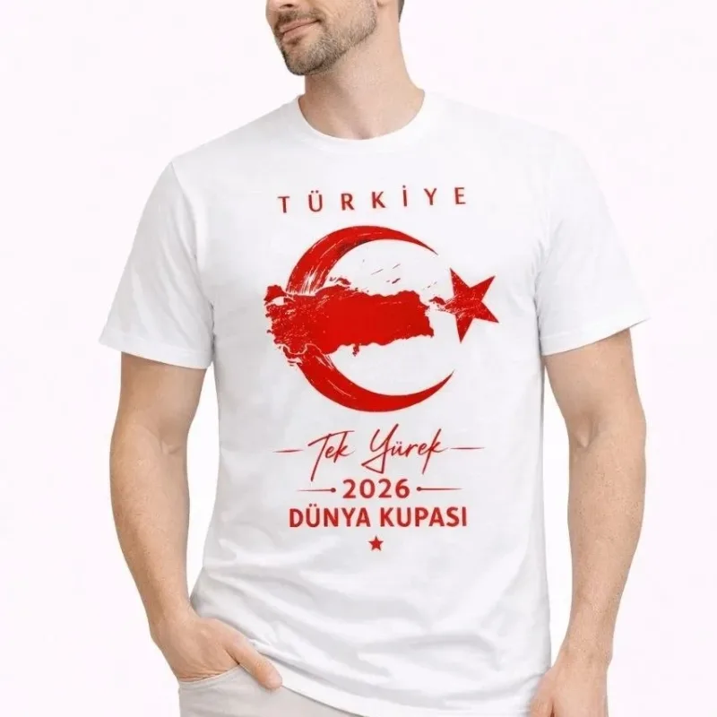 Bluzë për tifozë meshkuj, e bardhë, Turqi, me print të hënës dhe yllit